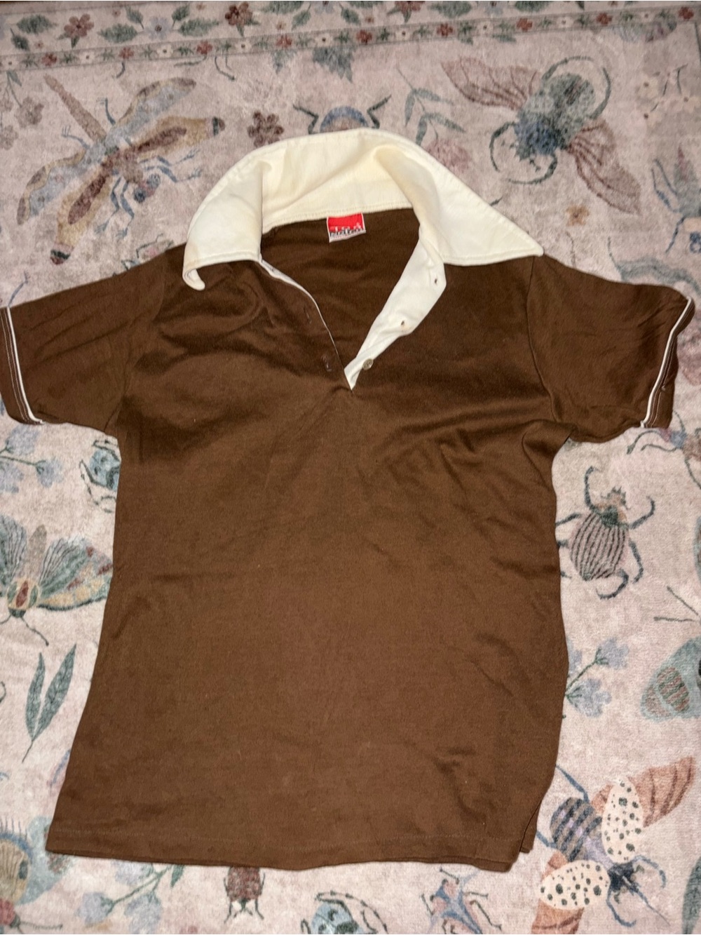 Vintage 1970s Top Notch Brown & White Colorblock Knit Polo Shirt L
